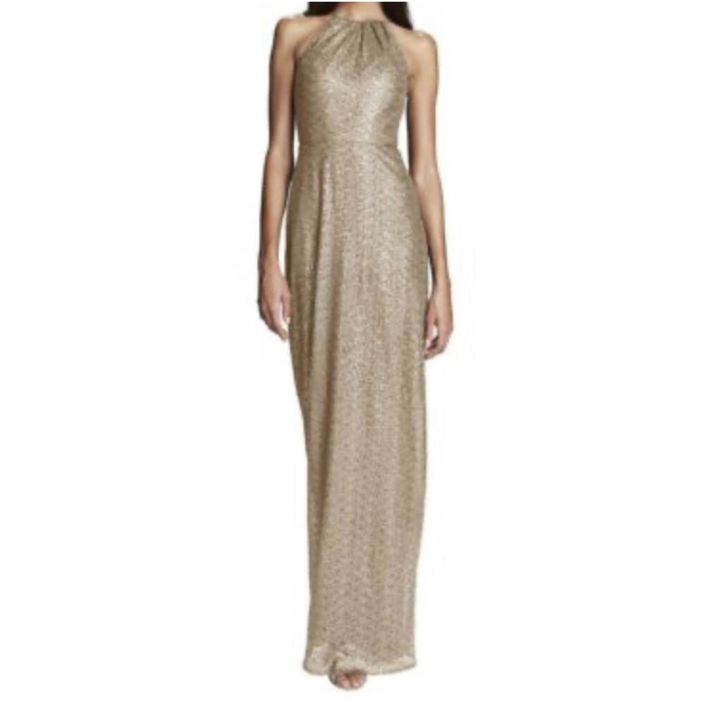 AMSALE Champagne sequin high neck maxi dress sz 00